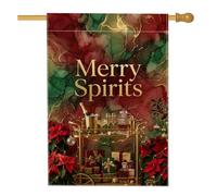 Merry Spirits - Bandera de Navidad para carrito de bar, 28 x 40 pulgadas | Flores de pascua, bandera de césped, caligrafía dorada, copas de champán, textura de tinta de alcohol