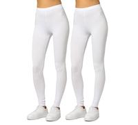 Merry Style 2 Leggins Largos Deportivas Mujer Mallas con Cintura Elástica Leggins Mujer Vestir Suaves Flexibles Transpirables Ideal para Todas Las Estaciones MS10-143 (Blanco/Blanco L)