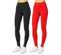 Merry Style 2 Leggins Largos Deportivas Mujer Mallas con Cintura Elástica Leggins Mujer Vestir Suaves Flexibles Transpirables Ideal para Todas Las Estaciones MS10-143 (Negro/Rojo M)
