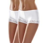 Merry Style Bragas Culotte de Algodón para Mujer - Boyshorts Transpirables con Encaje Suave, Pierna Corta y Cobertura Completa, Ropa Interior Cómoda para Diario MS-GAB-55 (2Pack Blanco, M)