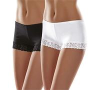 Merry Style Bragas Culotte de Algodón para Mujer - Boyshorts Transpirables con Encaje Suave, Pierna Corta y Cobertura Completa, Ropa Interior Cómoda para Diario MS-GAB-55 (2Pack Negro/Blanco, S)