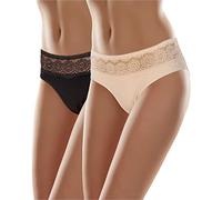 Merry Style Bragas Mujer Algodón Cómodas y Transpirables - Ropa Interior Femenina con Encaje, Ajuste Estable, Cobertura Completa, Brief Clásico Diario Braguitas MS-GAB-21 (2Pack Negro/Beige, S)
