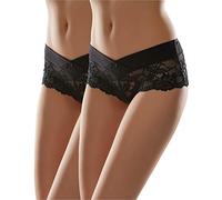 Merry Style Bragas Mujer Algodón y Encaje - Bragas Brasileñas Suaves, Braguitas Cómodas y Transpirables, Braga Invisible bajo Ropa, Culotte Femenino para Diario MS-GAB-155 (2Pack Negro, XL)