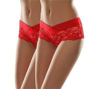 Merry Style Bragas Mujer Algodón y Encaje - Bragas Brasileñas Suaves, Braguitas Cómodas y Transpirables, Braga Invisible bajo Ropa, Culotte Femenino para Diario MS-GAB-155 (2Pack Rojo, S)