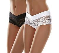 Merry Style Bragas Mujer Algodón y Encaje - Bragas Brasileñas Suaves, Braguitas Cómodas y Transpirables, Braga Invisible bajo Ropa, Culotte Femenino para Diario MS-GAB-155 (2Pack Negro/Blanco, L)