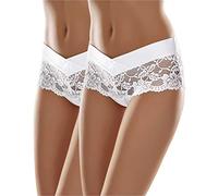 Merry Style Bragas Mujer Algodón y Encaje - Bragas Brasileñas Suaves, Braguitas Cómodas y Transpirables, Braga Invisible bajo Ropa, Culotte Femenino para Diario MS-GAB-155 (2Pack Blanco, XL)
