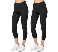 Merry Style Leggins Deportivos para Mujer Pantalones Piratas Suaves Elásticos Leggings de Algodón 3/4 Mallas de Mujer Confortables (2 Pack) MS10-199 (Negro/Negro, S)