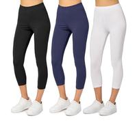 Merry Style Leggins Deportivos para Mujer Pantalones Piratas Suaves Elásticos Leggings de Algodón 3/4 Mallas de Mujer Confortables MS10-199 (Negro/Azul Marino/Blanco, 4XL)
