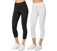 Merry Style Leggins Deportivos para Mujer Pantalones Piratas Suaves Elásticos Leggings de Algodón 3/4 Mallas de Mujer Confortables (2 Pack) MS10-199 (Negro/Blanco, S)