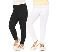 Merry Style Leggins Mallas Pantalones Largos Ropa Deportiva Niña MS10-130 (Negro/Blanco (2Pack), 110 cm)