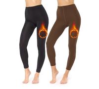 Merry Style Leggins térmicos Mallas Mujer inviernales Pantalón Leggings Polainas Vestir Calientes Ropa Mujer Invierno Outdoor Ropa MS-ATX-441 (2 Pares Negro/Marrón, M-L)
