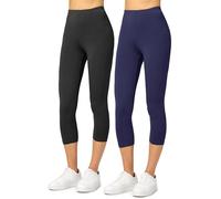 Merry Style Lote de 2 Leggins 3/4 Mallas Deportivas para Mujer Fitness Leggings Piratas Leggins Capri de Mujeres Verano Pantalones Piratas Yoga MS10-144 (Negro/Marino, L)