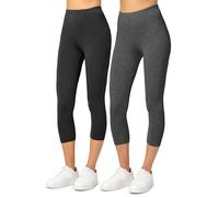 Merry Style Lote de 2 Leggins 3/4 Mallas Deportivas para Mujer Fitness Leggings Piratas Leggins Capri de Mujeres Verano Pantalones Piratas Yoga MS10-144 (Negro/Oscuro Mélange, L)