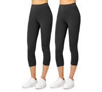 Merry Style Lote de 2 Leggins 3/4 Mallas Deportivas para Mujer Fitness Leggings Piratas Leggins Capri de Mujeres Verano Pantalones Piratas Yoga MS10-144 (Negro/Negro, XS)