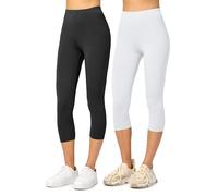 Merry Style Lote de 2 Leggins 3/4 Mallas Deportivas para Mujer Fitness Leggings Piratas Leggins Capri de Mujeres Verano Pantalones Piratas Yoga MS10-144 (Negro/Blanco, M)
