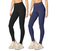 Merry Style Lote de 2 Leggins Largos Mallas Deportivas Mujer MS10-198 (Negro/Azul Marino, L)