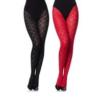 Merry Style Medias Opacas para mujeres con Estampado Pantys Medias con dibujos Lencería liguero Sexy Mujer MS 328 60 DEN (Negro/Rojo, M)