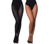 Merry Style Medias Opacas para mujeres con Estampado Pantys Medias con dibujos Lencería liguero Sexy Mujer MS 328 60 DEN (Negro/Cappuccino, XL)
