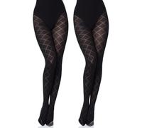 Merry Style Medias Opacas para mujeres con Estampado Pantys Medias con dibujos Lencería liguero Sexy Mujer MS 328 60 DEN (Negro/Negro, S)