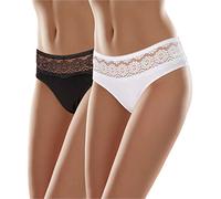 Merry Style Mujer Bragas Slip de Encaje Bóxer Ropa Interior Braga de Algodón Bañador para Mujeres Panties Lace MSGAB21 ((2Pack) Negro/Blanco, 42 (Talla del Productor: XL))