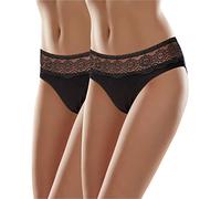 Merry Style Mujer Bragas Slip de Encaje Bóxer Ropa Interior Braga de Algodón Bañador para Mujeres Panties Lace MSGAB21 (Negro (2Pack), 40 (Talla del Productor: L))
