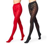 Merry Style Pack de 2 Medias Opacas para mujeres con Estampado Pantys Medias con dibujos Lencería liguero Sexy Mujer MS 328 60 DEN (Negro/Rojo, M)