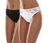 Merry Style Tangas Mujer de Algodón, Bragas Brasileña con Encaje - Ropa Interior Suave y Transpirable, Braguitas Ajuste Cómodo Diario, Lencería Femenina Elegante MS-GAB-45 (2Pack Negro/Blanco, S)