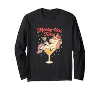 Merry-tini Time Funny Unicorn Christmas Cocktail Holiday Juego de Palabras Manga Larga
