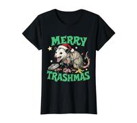 Merry Trashmas Opossum Christmas Funny Camiseta gráfica económica, Mujer, Negro, XL