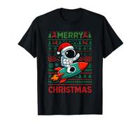 Merry Ugly Christmas Funny Santa Astronaut Riding Rocket Camiseta