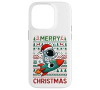 Merry Ugly Christmas Funny Santa Astronaut Riding Rocket Carcasa para iPhone 14 Pro
