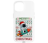 Merry Ugly Christmas Funny Santa Astronaut Riding Rocket Carcasa para iPhone 15