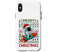 Merry Ugly Christmas Funny Santa Astronaut Riding Rocket Carcasa para iPhone X/XS