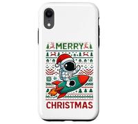 Merry Ugly Christmas Funny Santa Astronaut Riding Rocket Carcasa para iPhone XR