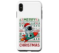 Merry Ugly Christmas Funny Santa Astronaut Riding Rocket Carcasa para iPhone XS MAX