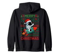 Merry Ugly Christmas Funny Santa Astronaut Riding Rocket Sudadera con Capucha