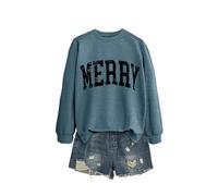 Merry Women's Stylish Pullover Sweatshirt, Cute Long Sleeve Graphic Top, Soft Cotton Blend for Relaxed Fit and Gift Giving with Nice Packaging