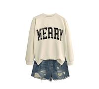 Merry Women's Stylish Pullover Sweatshirt, Cute Long Sleeve Graphic Top, Soft Cotton Blend for Relaxed Fit and Gift Giving with Nice Packaging