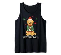 Merry Woofmas Golden Retriever Christmas Dog en suéter Camiseta sin Mangas