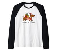 Merry Woofmas - Gorro de Papá Noel para Perro Salchicha Camiseta Manga Raglan