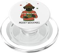 Merry Woofmas Labrador Christmas, Perro navideño en suéter, Chocolate Caliente PopSockets PopGrip para MagSafe
