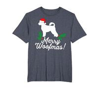 Merry Woofmas Navidad Perro Broma Juego de Palabras (Ingles) Camiseta, Hombre Tallas Grandes, Azul Jaspeado, 3X Alto
