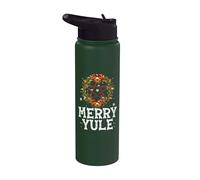 Merry Yule - Winter Solstice - Holly Pentagram - Gift Stainless Steel Insulated Water Bottle