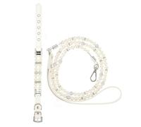 MERRYHAPY 2 Piezas Conjunto Collar y Correa para Perro con Perlas Blancas Diseño Elegante para Paseo Entrenamiento y Fotos Adecuado para Fiestas Cumpleaños y Uso Diario