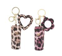 MERRYHAPY 2 Piezas Estuche de PU para Labial con Estampado Leopardo y Mini Espejo Corazón Organizador de Labiales para Viaje con Llavero Bolsa Compacta para Bálsamo Labial Bolso o Cartera