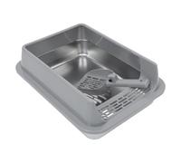 MERRYHAPY Caja para Gatos de Acero Inoxidable con Tapa y Pala Arenero Metálico Mediano de Lados Altos Resistente y Anti-salpicaduras para Hogar Viaje y Exteriores Color Gris