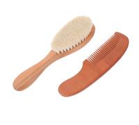 MERRYHAPY Cepillo de Cerdas de Lana y Peine de Madera para Suave Cuidado del Cabello Masaje Ergonómico para Recién Nacido Higiene Diaria y Confortable