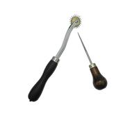 MERRYHAPY Rueda Ruleta de Costura de Acero Dientes para Sobrehilado y Punzón de Coser Mango de Madera para Artesanía y Cuero