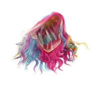 MERRYHAPY Short Rainbow Colored Curly Wavy Mermaid Wig For Women Synthetic Cosplay Hairpiece With Low Maintenance Design For Halloween Party And Holiday Events
