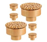 MERRYHAPY Tiradores de cajón de madera y ratán 6pcs redondos con tornillos para armarios de cocina y utensilios de cocina estilo boho